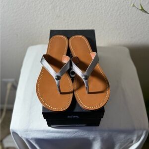 Coach Silver and Tan Sandals Elegant Slip-On Design
